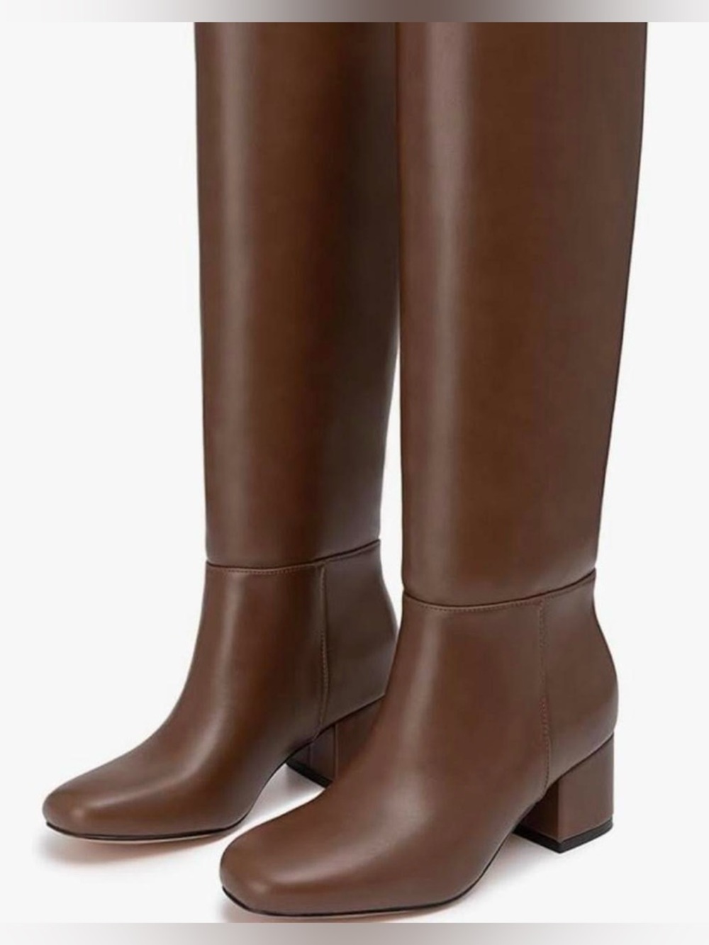 Women's Brown Leather Knee-High Block Heel Boots